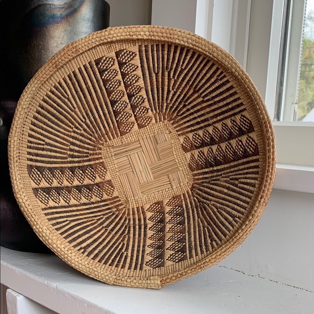 Authentic Handcrafted Vintage Woven Tonga African Basket - Brown Tan wall art